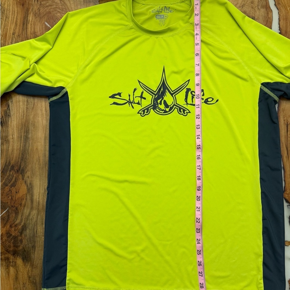 Salt Life SLX UPF 50 Men XL Neon Yellow Long Sleeve Fishing Rash Guard - Picture 6 of 9